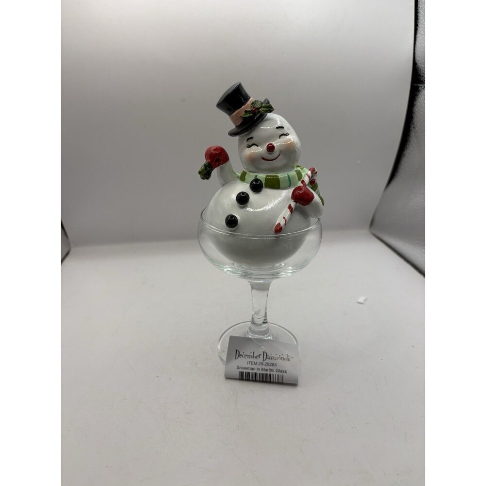 Retro Snowman in Martini Glass by December Diamonds 8” NIB